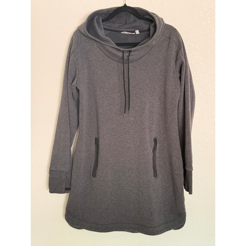 Athleta Cozy Karma Hooded Sweatshirt Dress Charcoal Gray L Long Sleeve Mini